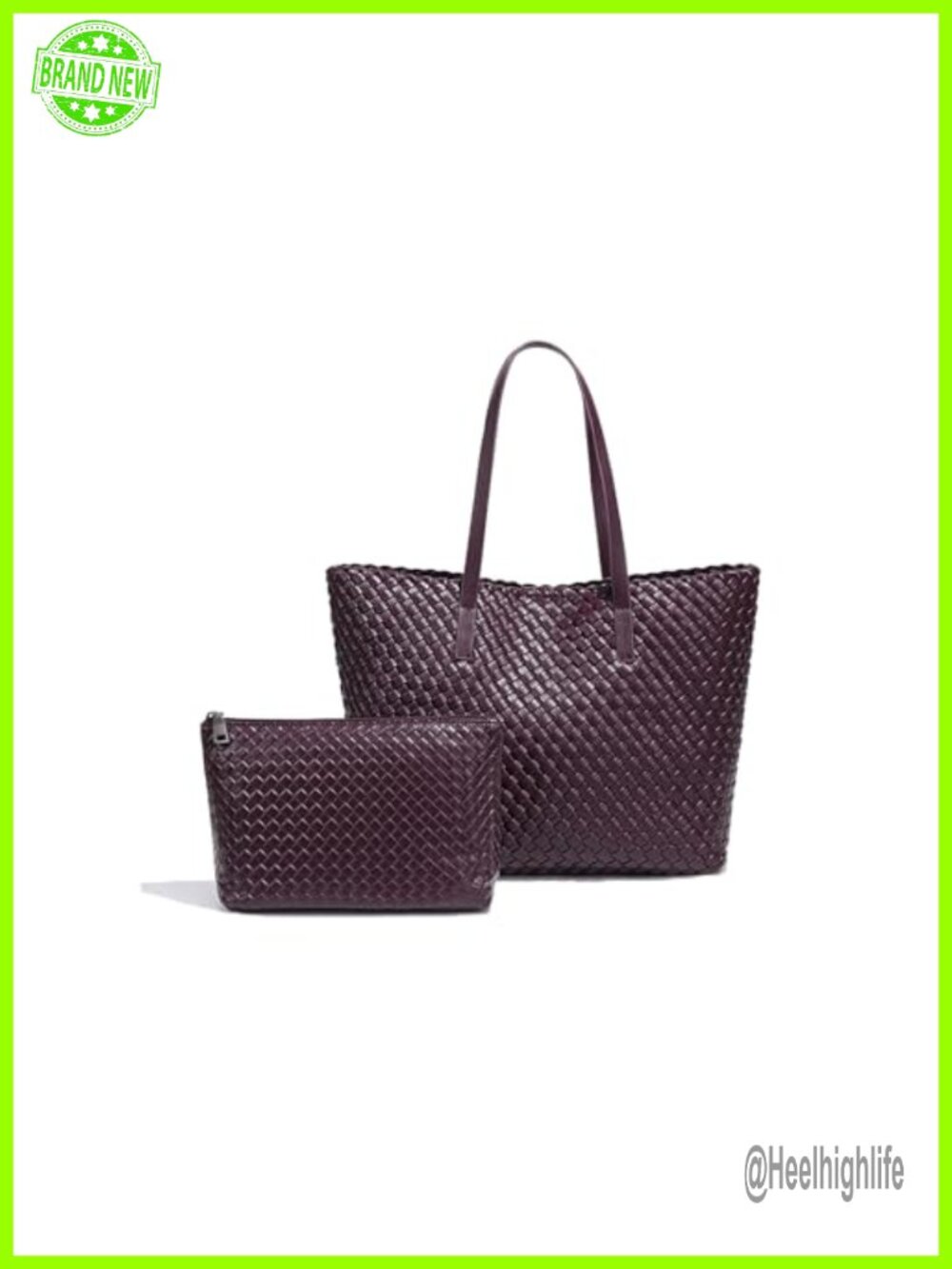 Large Woven Vegan Leather Tote Bag and Wallet Set Top Handle Shoulder Bag